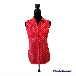 Notations, Orange/White Sleeveless Polka Dot Shirt, Size S